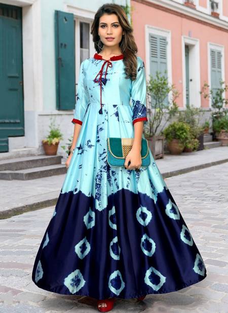 Blue Colour Arya 3Dr Gown 2 Fancy Designer Festive Wear Japan Sating Digital Printed Stylish Gown Collection Arya 05